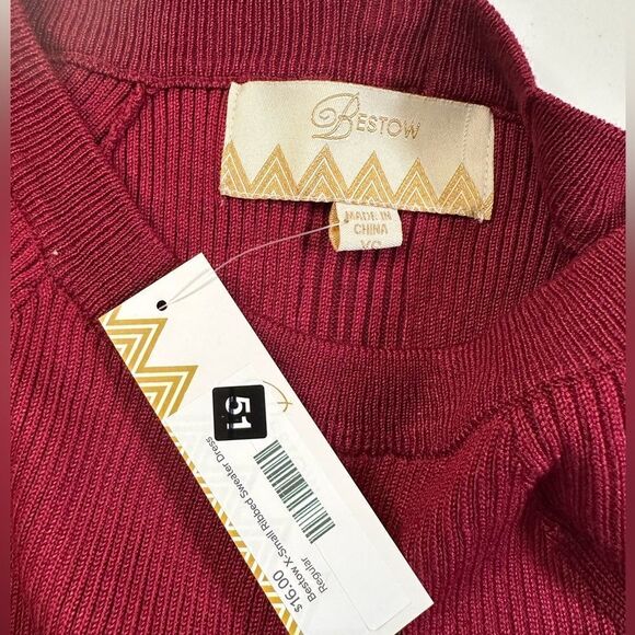 NWT Bestow Women’s Red Fitted Long Sleeve Ribbed Bodycon Dress - Size XS - Picture 4 of 6